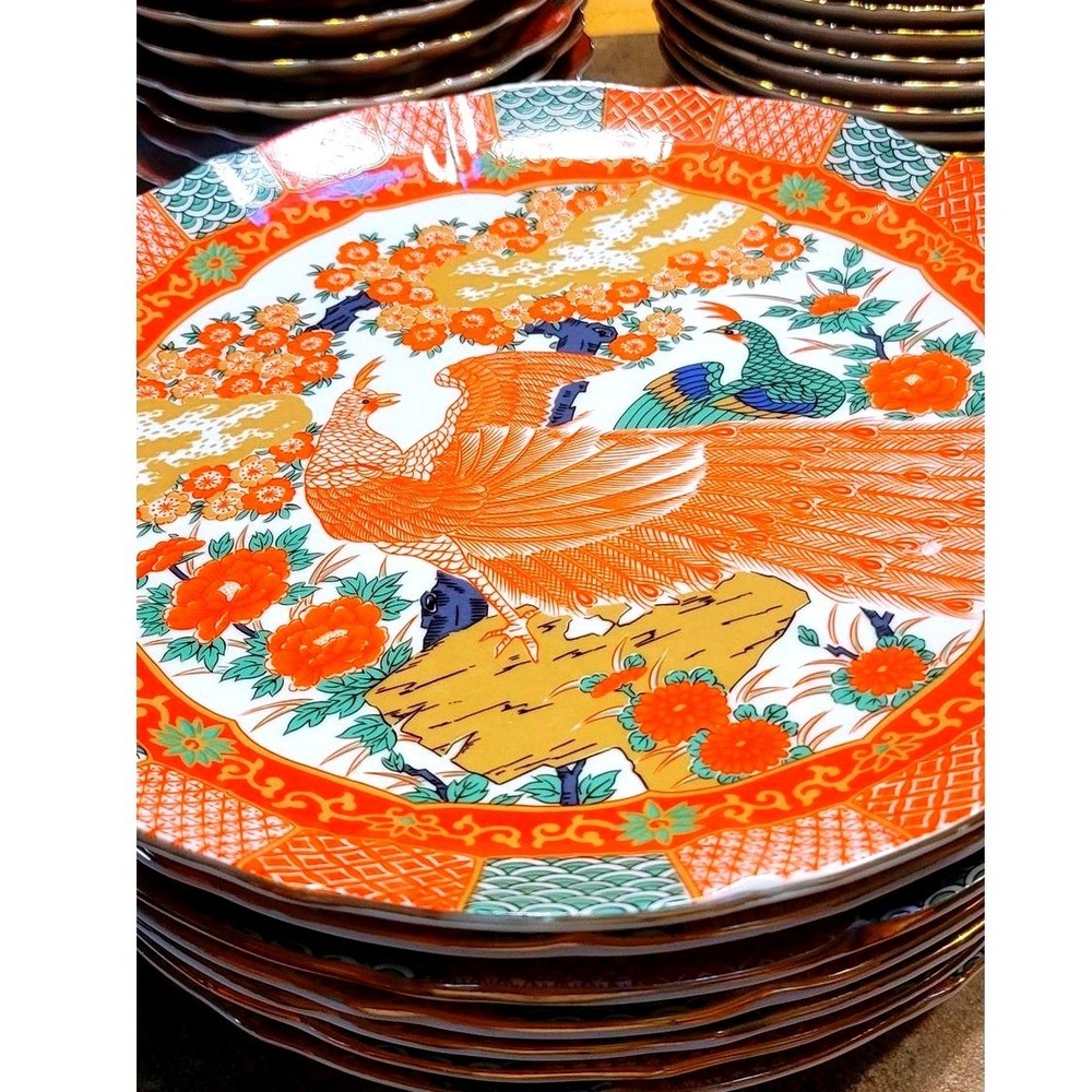 Japanese‎ Arita Porcelain Peacock Plate Set Vintage 10 Inch Decorative Display